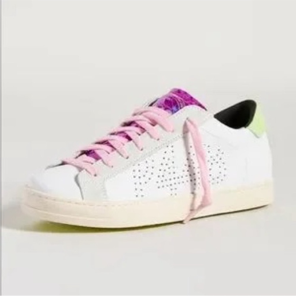 Woman’s P448 John Dogma low-top sneakers pink laces and a neon heel tab - Picture 5 of 15